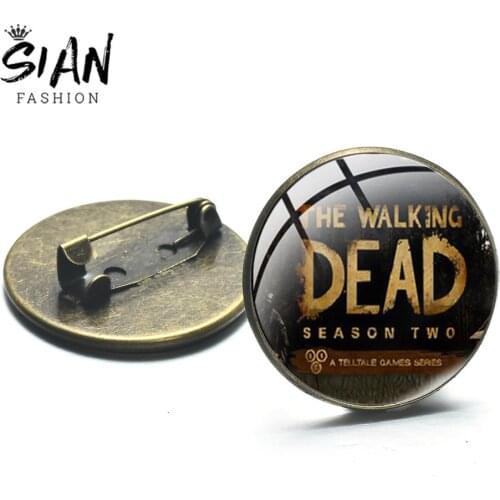 SIAN The Walking Dead Horror TV Series Brooches Bronze Silver Plated Glass Cabochon Metal Jackets Pins for Men Female Souvenirs