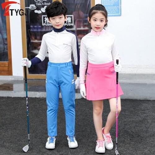 Childrens Full-Sleeved Golf Shirts Boys Girls Breathable Comfort Golf Tops Teenagers Leisure Soft Sports Clothes D0855