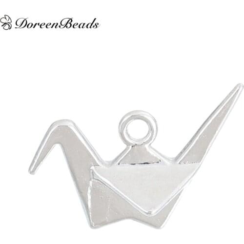 DoreenBeads Alloy 3D Charms Pendants Origami Crane dull silver color 27mm(1 1/8") x 20mm( 6/8"), 20 PCs