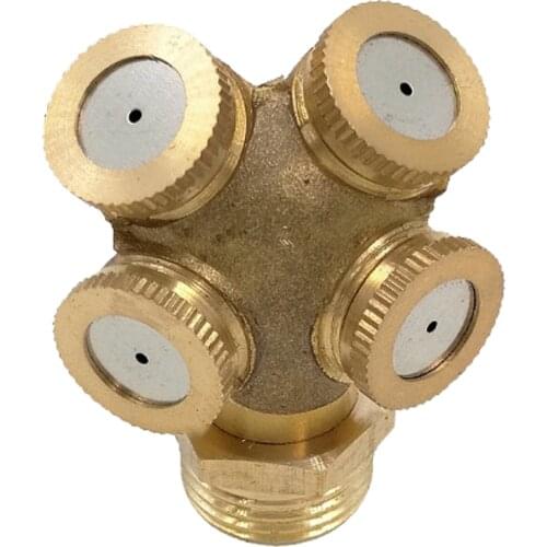 1/2" Brass Misting Spray Nozzle 4 Holes for Garden Sprinklers Irrigation Connector Fitting External Thread Water Pipes - Gold