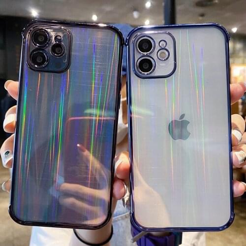 Electroplated Laser Clear Phone Case For iPhone 11 12 Pro Max X XR XS Mini 7 8 Plus Camera Lens Protection Shockproof Back Cover
