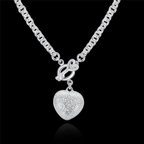Hot sale 925 Sterling Silver Necklace Jewelry 18 inches Shiny Crystal Heart Key necklace for women Christmas gift
