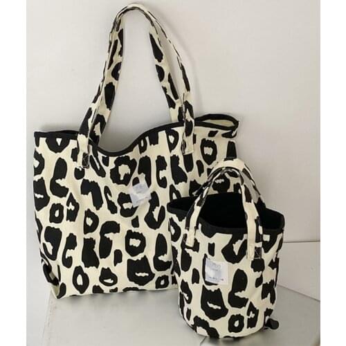 Retro Underarm Bag Canvas Clutch Bags Vintage Bucket Bags Pink Leopard Cloth Handbag Fashion Shoulder Tote Bags