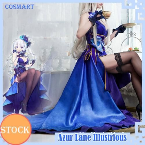 Game Azur Lane Illustrious Gorgeous Gradient Cosplay Costume Uniform Blue Dress For Halloween Summer Outfit Party Suit