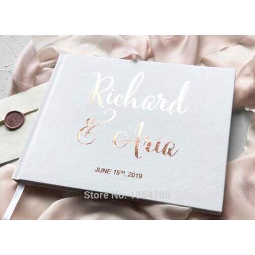 Customize names date rose gold Hardcover Wedding Book Journal Wedding guest book modern wedding guests sign in book photo albums