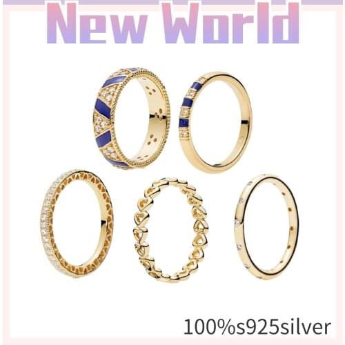 Classic 100%925 sterling silver sparkling Pando Ring Gold Creative Charm Ring for Womens Engagement Jewelry Anniversary