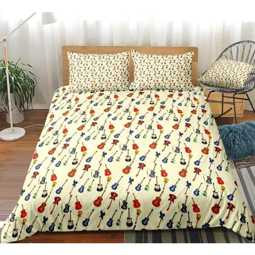 Guitar Duvet Cover Set Yellow Bedding Set Music Bedding Microfiber Cartoon Bed Set for Boys Girls Kids Beds Set Bedspread