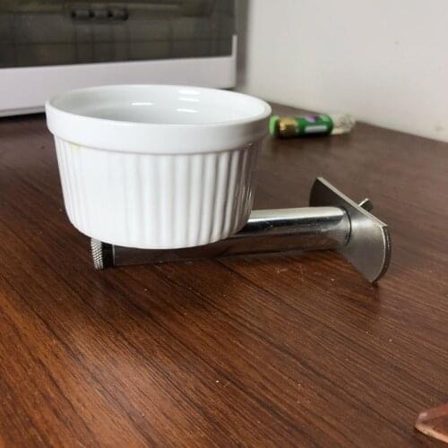 Birds Food Dish Ceramics Parrot Feeding Cups Cage Water Food Bowl with Stainless Steel Bracket 2 Sizes White Bowls
