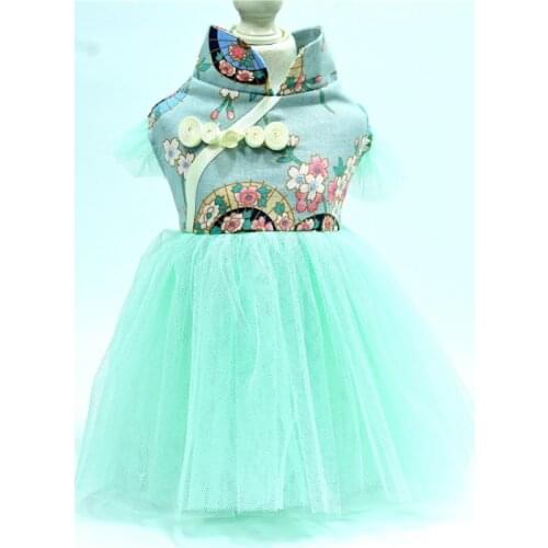 Chinese Style Dog Dress Summer Cat Dog Princess Skirt Tang Suit Yorkshire Pomeranian Poodle Bichon Schnauzer Clothing Costumes