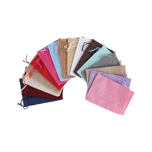 Hot 50PCS Linen Jute Drawstring Pouch Cotton Mix Color Packages for Packaging Gift Wedding Party Christmas Candy Bags (4 Size)