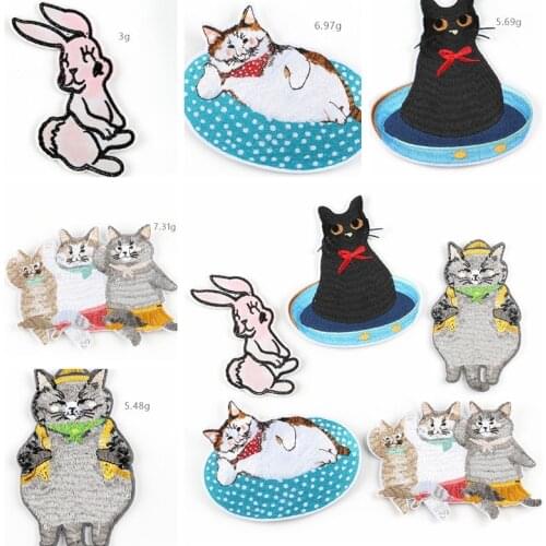 Cartoon Rabbit Fat cat Patches Diy Kawayi animals Appliques Iron On patches for Childrens clothing Clothes Coats Cute Badges