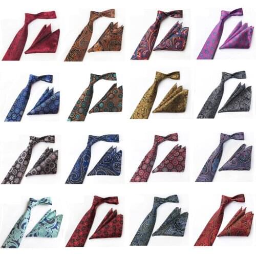 Men Floral Paisley Silk Necktie Set Wedding Party Ties Pocket Square Handkerchief Set BWTHZ0261