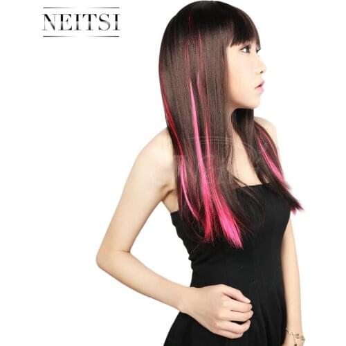 Neitsi 20'' 2pcs/pack Synthetic Straight Long Single Hair Extensions Heat Resistant Hairpiece Clip In #TF2316 Color