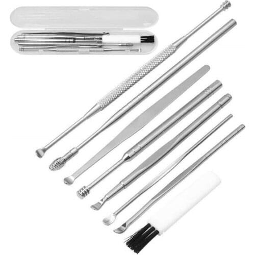 New 50sets 8pcs/set Ear Wax Pickers Stainless Steel Earpick Wax Remover Curette Ear Pick Cleaner Ear Cleaner Spoon Care