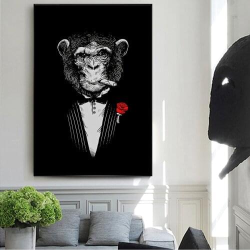 Monkey Smoking a Cigar Abstract Canvas Paintings On The Wall Art Posters And Prints Nordic Monkey in Suit Canvas Wall Pictures