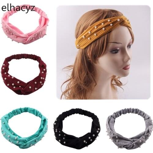 6pcs/lot 2021 New Arrival Fashion Pearls Knotted Headband For Girls Women Various Colors Hair Hoop Elegant Hair Accessories