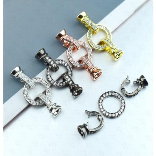 Charm Round Button Copper Micro Inlaid Zircon Bracelet Accessories Cz Accessories Cubic Zirconia Cz Bracelet DIY Accessories