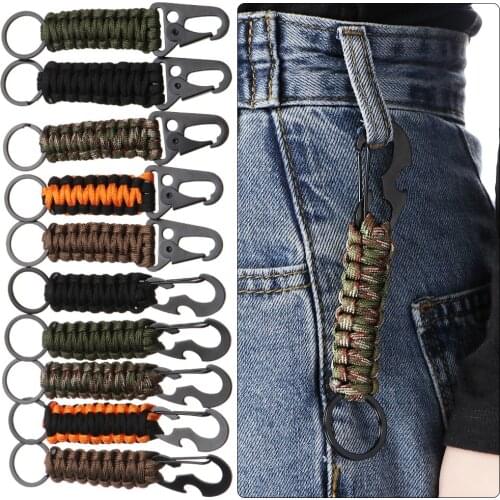Outdoor Keychain Ring Camping Carabiner Military Paracord Cord Rope Camping Survival Kit Emergency Knot Bottle Opener Tools