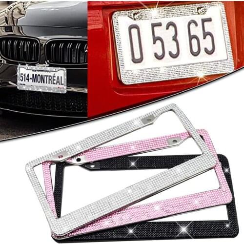 Bling Crystal License Plate Frame Stainless Steel Frame Women Luxury Handcrafted Rhinestone Car Frame Plate for U.S Model