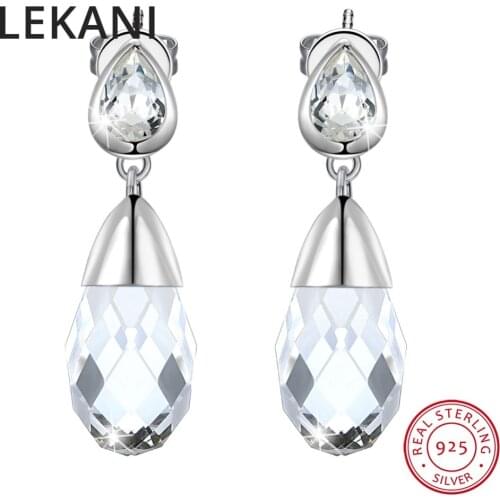 LEKANI Crystals From SWAROVSKI Wedding Jewelry Real S925 Silver Water Drop Earrings For Women Party Fashion Piercing Joyas 2018