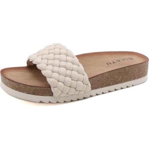 Summer Women Weave Slippers Platform Flat Outdoor Non-slip Beach Flip Flop Casual Sexy Sandals Wooden Bottom Ladies Shoes qq579