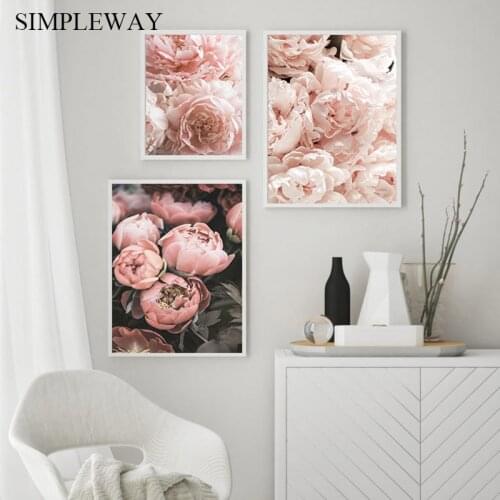 Scandinavian Peony Flower Plant Art Poster Botanical Canvas Print Nordic Style Painting Wall Picture for Living Room Decoration
