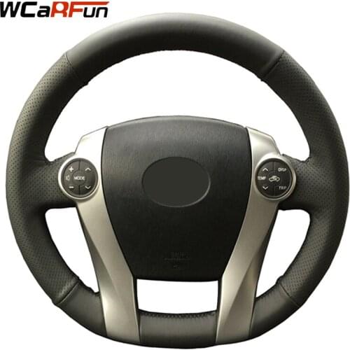 WCaRFun Hand-Stitched Black Artificial Leather Auto Car Steering Wheel Cover for Toyota Prius 2009-2015 Aqua 2014 2015