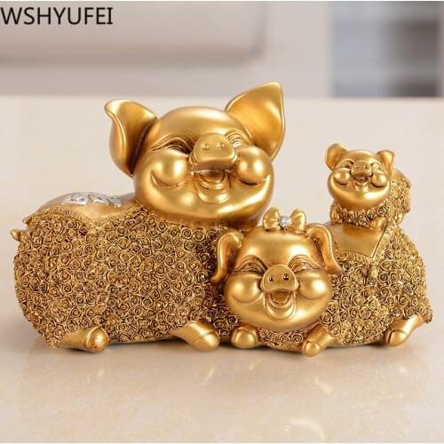 WSHYUFE Creative home Resin decorations Cute pig Statue Animal Lucky Crafts living room wine cabinet study porch Ornaments