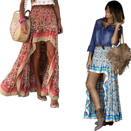 Summer Women Skirt Harajuku new rayon printing irregular tall waist joker female long skirts Skirt Women Sweet Elegant ZXP9065