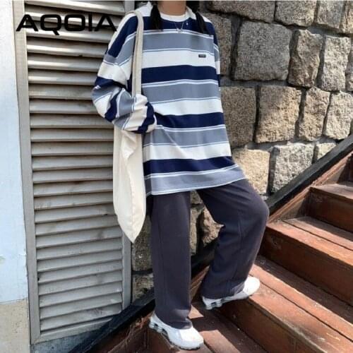 Autumn Harajuku Oversize Cotton Striped Women Thin Sweatshirt Loose O Neck Women Hoodies Sweatshirt Plus Size Female Pullovers