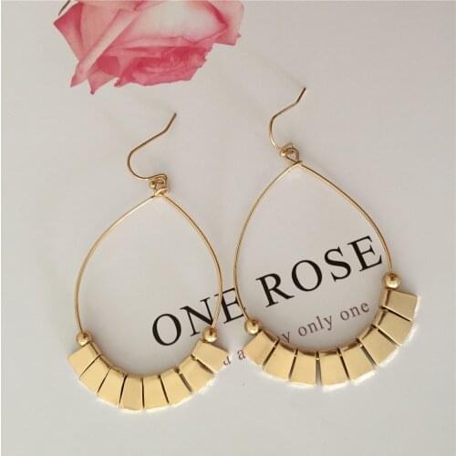 Bohemia Gold Color Plating Flat Sqaure Through Circle Drop Earrings For Women Daily Vintage Trendy Gorgeous Jewelry Accessory