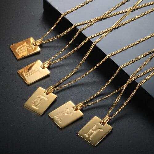 ZMFashion Initial A-Z Necklace For Women Men Simple High Quality Stainless Steel Square Corrosion Letter Link Chain Jewelry Gift