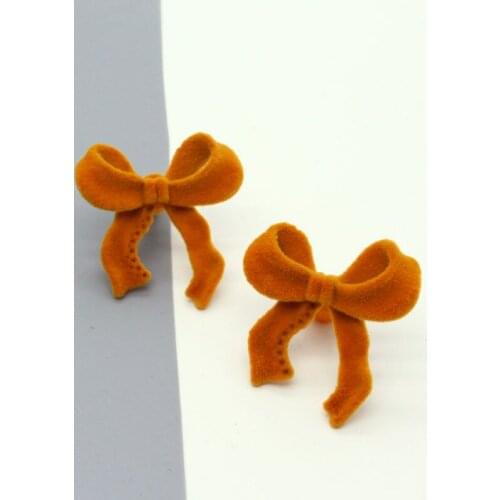 1 Pair Korean Velvet Bow Stud Earrings For Women Gift Jewelry Vintage Simple Unique Color Twisted Fluff Pierced Earrings JE95