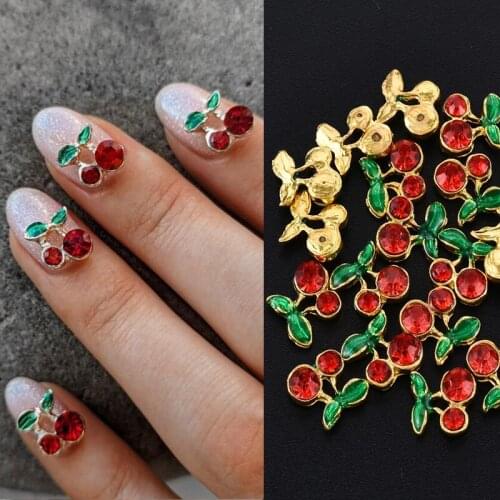 20pcs/lot Sweet Cherry blossom Nail Art Decorations Red/Pink Rhinestones Alloy 3D Resin Charms Jewelry Nail Art Accessories AS-0