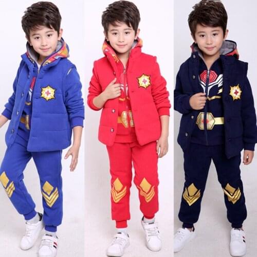 Armor Boys Clothing Sets Winter Cotton Thicken Hoodies Coat + Vest + Pants 3pcs Suit Toddler Fancy Cosplay Clothes Kids Cool