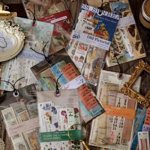30 PCS Paper Vintage Pictorial Flower Letters Long Strip Sticker Set for DIY Scrapbooking Album Card Making