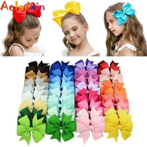 40Pcs/Lot Colorful Solid Ribbon 3 Inch Bows Clips Girls Hair Bows Boutique Hair Clip Hairpin Headware Kids Hair Accessories