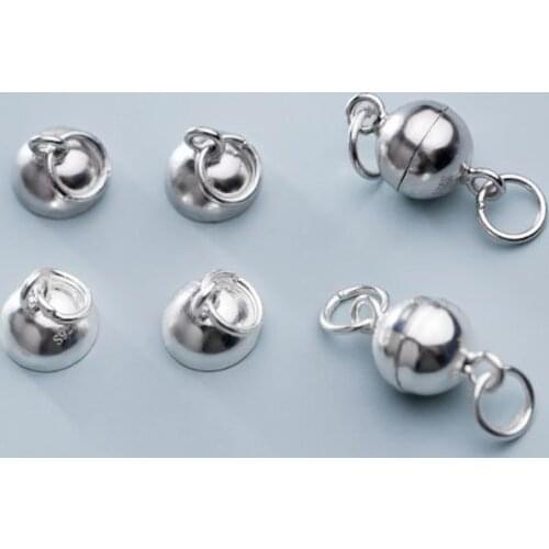 925 Sterling Silver Round Ball Strong Magnet Ornament Clasps With Ring Necklace Bracelets Silver Conenctor Clasp DIY Jewelry