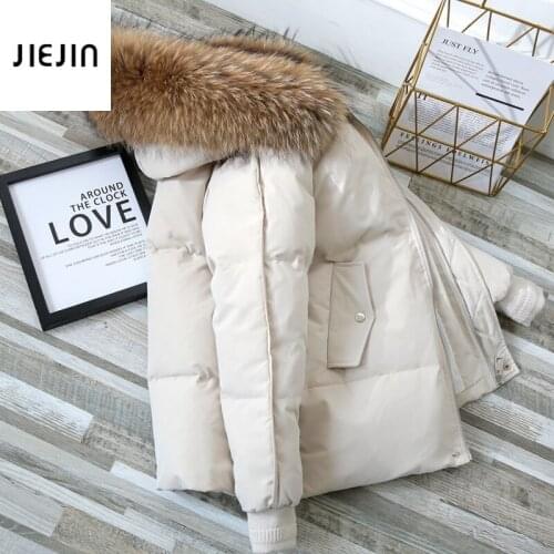 Beige Winter Coat Women Jacket Cotton Padded Warm Thicken Ladies Outerwear Big Fur Collar Jacket Women 3XL Bubble Hooded Caot