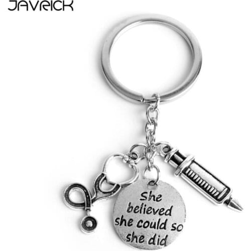 She believed she could so she did Nurse Doctor Keychain Injector Stethoscope Keychain Inspirational Jewelry Gift