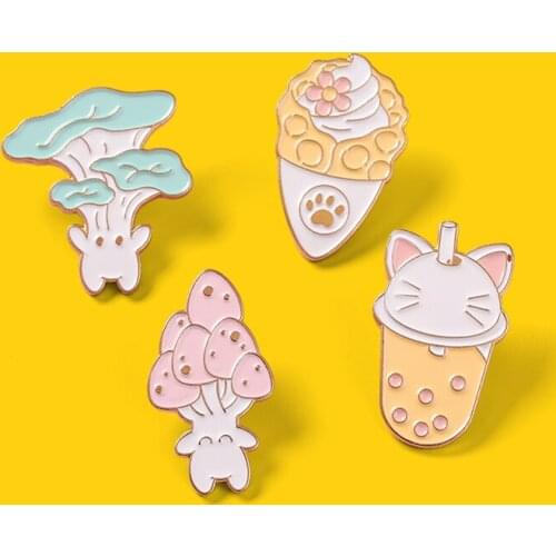 Cartoon Mushroom Enamel Pins Pink Ice Cream Custom Brooches Decoration Backpack Badge Creative Gift for Women Men Kids Friends