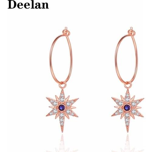 DEELAN Dangle Earrings for women Glamour Crystal Hexagon Star Jewelry Girls Fashion Zircon summer earring Wedding jewellery