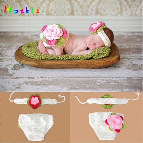 Crochet Knitted Baby Girl Flower Photography Props Newborn BABY Floral Costume Infant Coming Home Outfits 1set MZS-14020