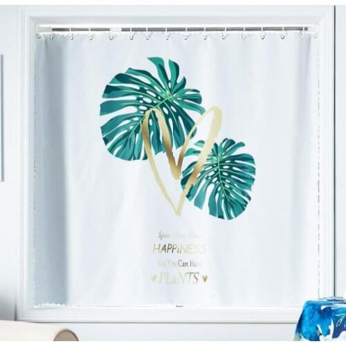 INS Nordic Double Side Palm Prints Drapes Blue Blackout Blinds Window Short Curtains for Children adult Room extendable rod