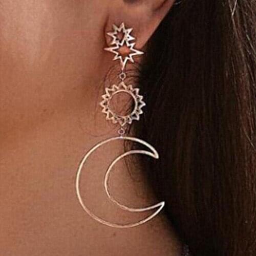 EM028 Popular Retro Geometry Round Star Moon Sun Asymmetry Alloy Earrings For Women Fashion Jewelry Wholesale