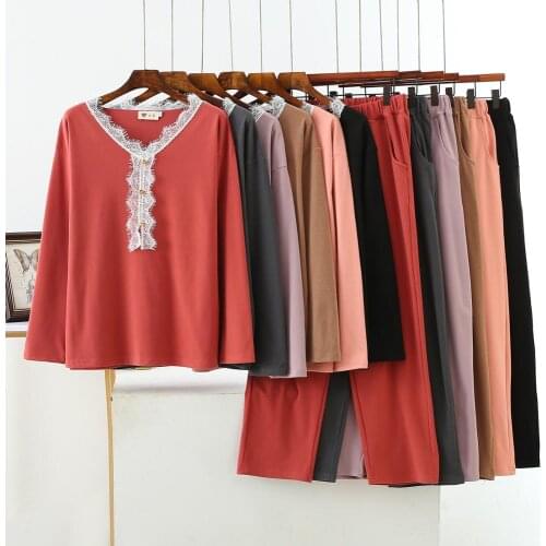 Fdfklak Cotton Pajamas Suit Home Clothes Sleep Set Loose Pyjamas Female Sleepwear Long Sleeve V-Neck New Womens Pijamas