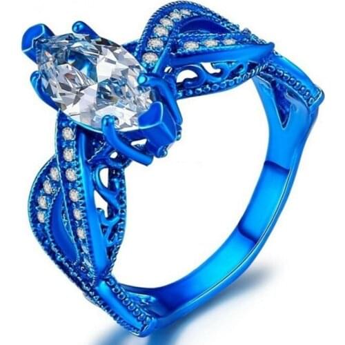 FYJS Unique Blue Copper Alloy Twist with Cubic Zirconia Finger Ring For Anniversary Gift Jewelry