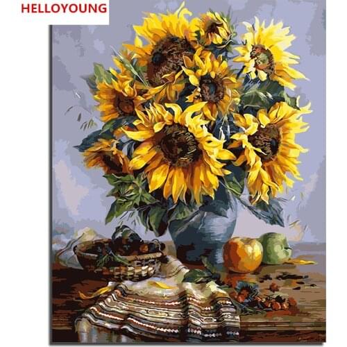YH135 DIY Handpainted Oil Painting Sunflower vase Digital Painting by numbers oil paintings chinese scroll paintings Home Decor