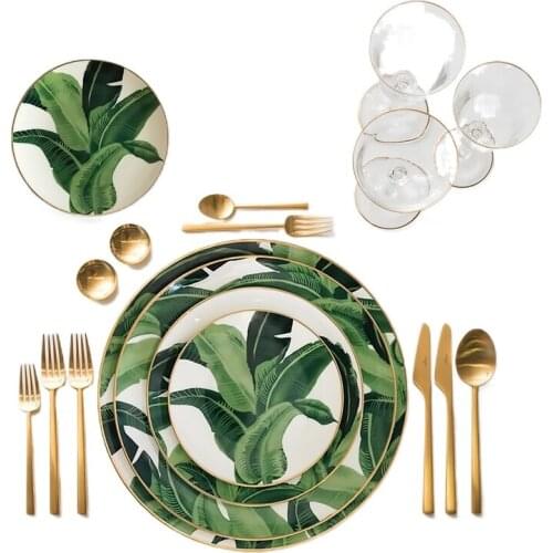 Ceramic Plate Nordic Phnom Penh Banana Leaf Bone China Dinner Plate Wedding Hotel Western Food Steak Plate MultiSize Kitchenware