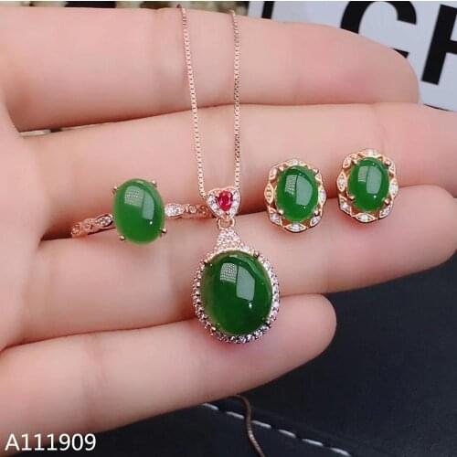 KJJEAXCMY boutique jewelry 925 sterling silver inlaid Natural jasper Necklace Earring Ring Female Set Support Test